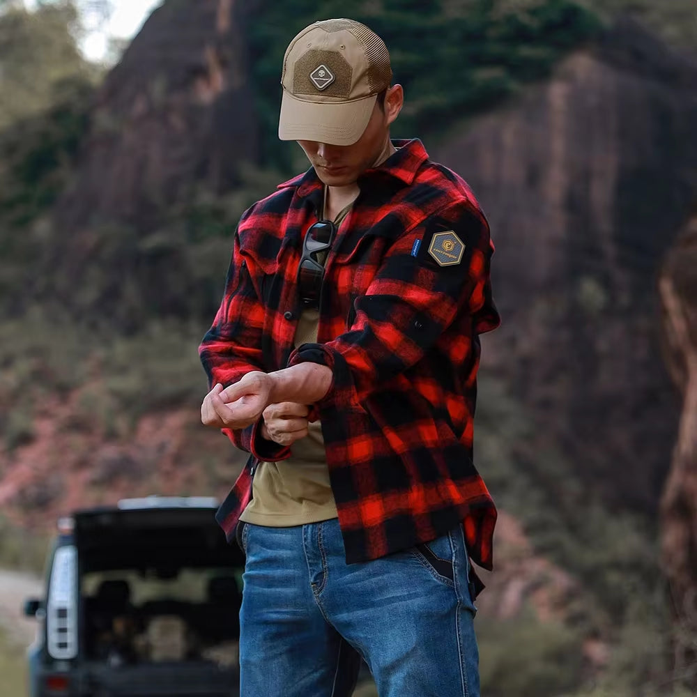 Blue Label "Longicorn" Flannel Shirts Tactical Ergonomic T-Shirts Urban Commuter Tops Camping Hiking Hunting EMB9706