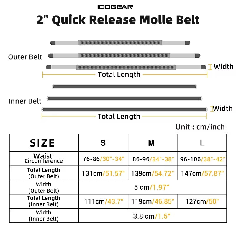 2 Inch Tactical Belt LSR MOLLE Quick Release Metal Buckle Lightweight Man Outdoors Training Waistband 3433