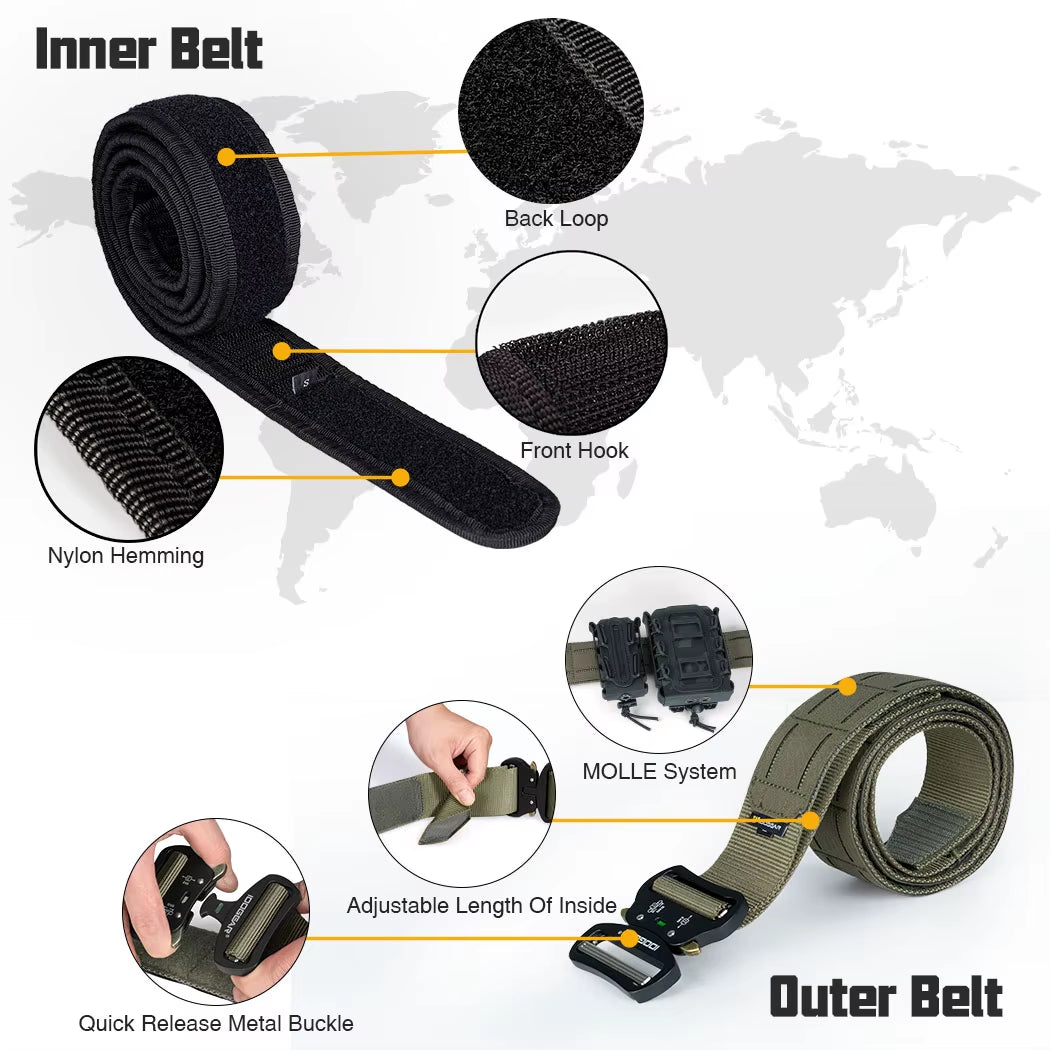 2 Inch Tactical Belt Quick Release Metal Buckle MOLLE Laser Mens Belts Ranger Green 3415