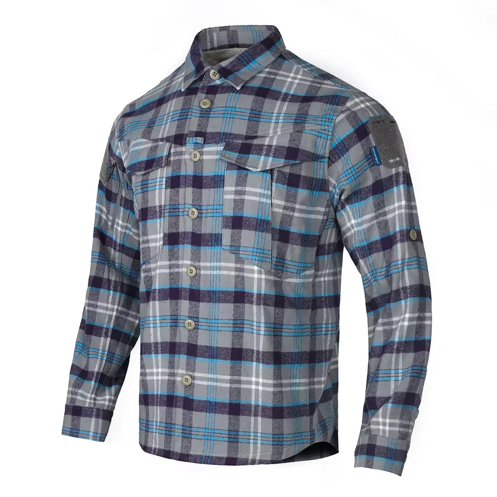 Blue Label "Longicorn" Flannel Shirts Tactical Ergonomic T-Shirts Urban Commuter Tops Camping Hiking Hunting EMB9706