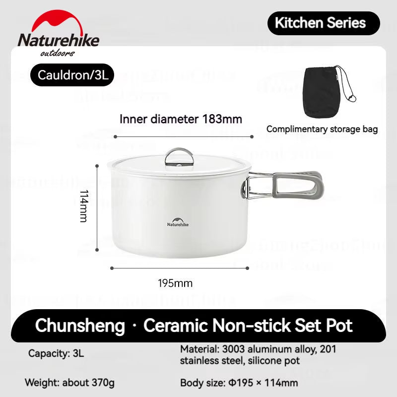 Stainless Steel Ceramic Non-Stick Cookware Outdoor Portable Camping Picnic Tableware Kettle Frying Pan Pot