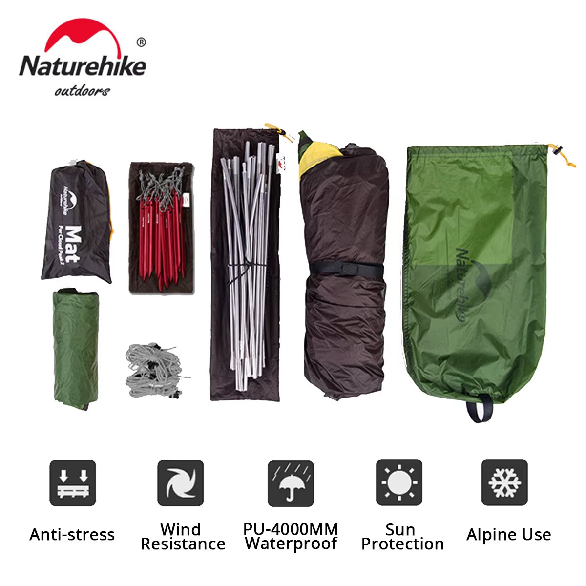 Cloud Peak 2 People Tent Ultralight 2 Persons Camping Hiking Outdoor Tent 20D Nylon Waterproof Fabric NH17K240-Y