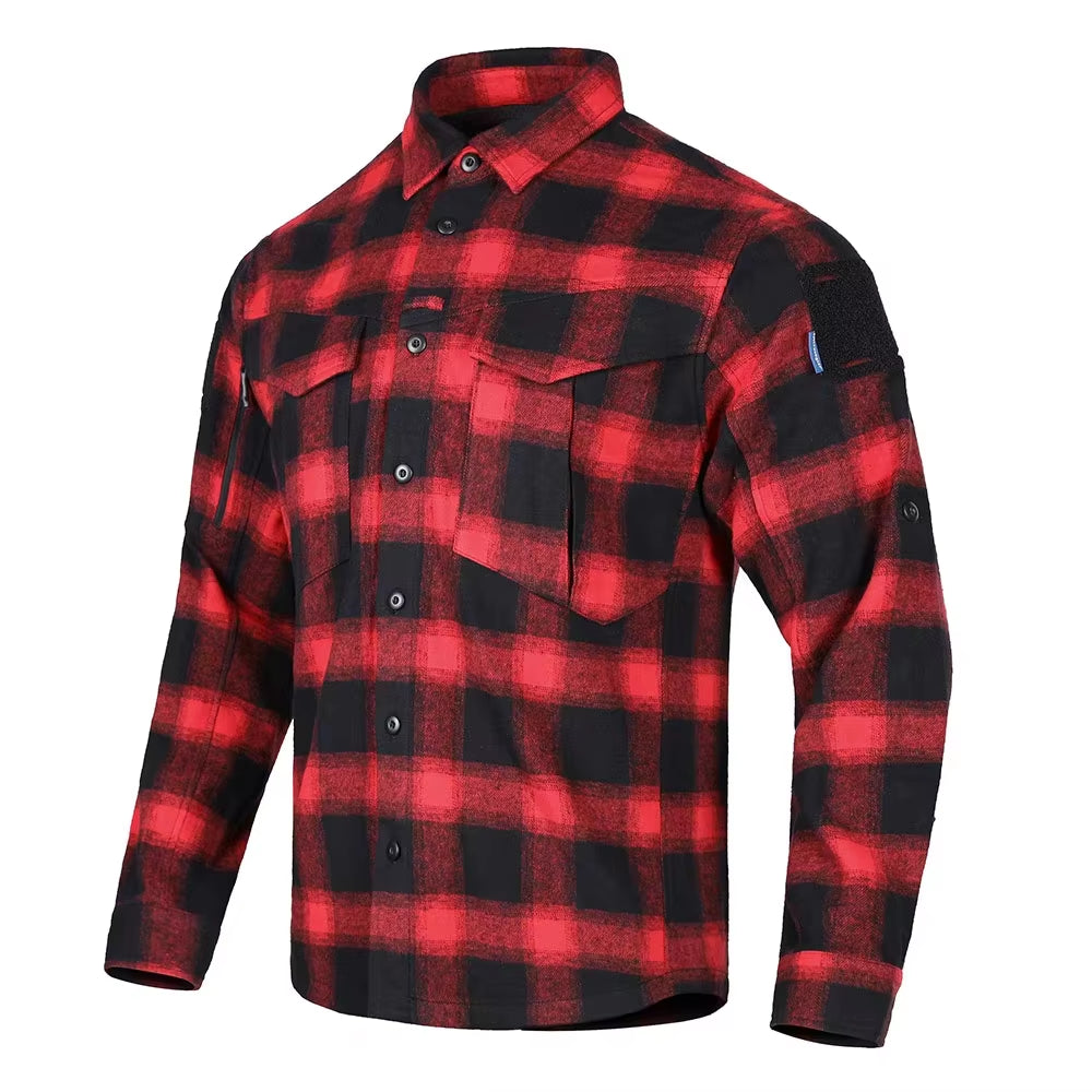 Blue Label "Longicorn" Flannel Shirts Tactical Ergonomic T-Shirts Urban Commuter Tops Camping Hiking Hunting EMB9706