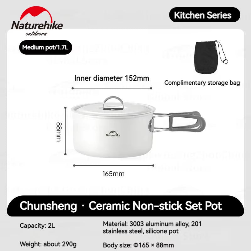 Stainless Steel Ceramic Non-Stick Cookware Outdoor Portable Camping Picnic Tableware Kettle Frying Pan Pot