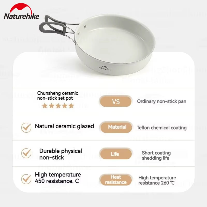 Stainless Steel Ceramic Non-Stick Cookware Outdoor Portable Camping Picnic Tableware Kettle Frying Pan Pot