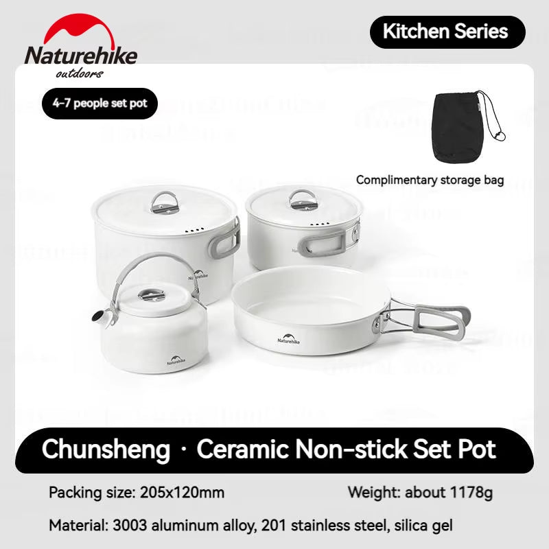 Stainless Steel Ceramic Non-Stick Cookware Outdoor Portable Camping Picnic Tableware Kettle Frying Pan Pot